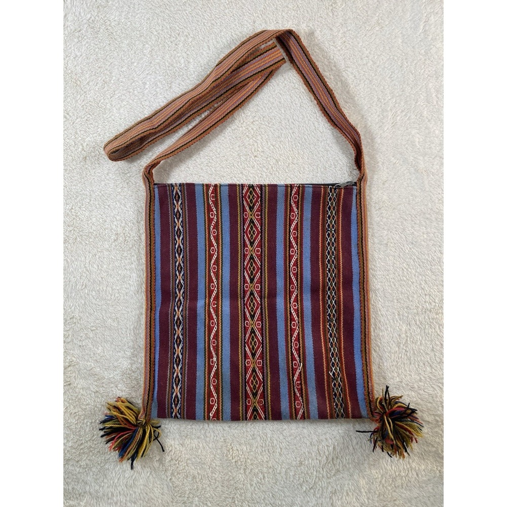 Multicolor Woven Crossbody Shoulder Bag Colorful Boho Fringe 12x12 Has Wear